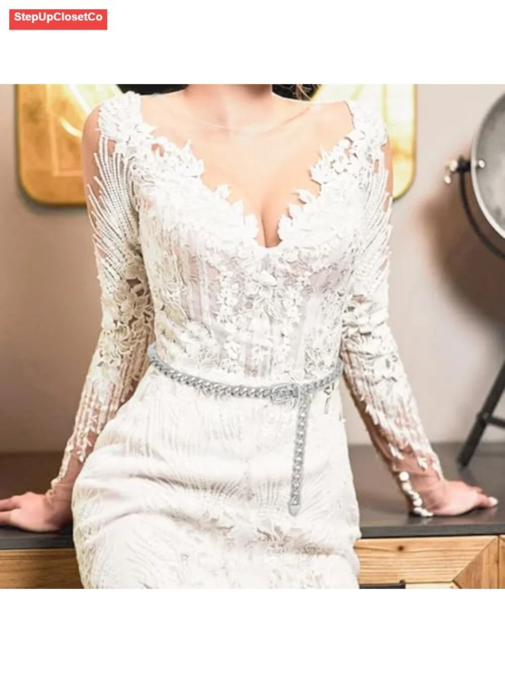 Women's Adjustable Metal Waist Chain Belt Silver Link Dress Belt